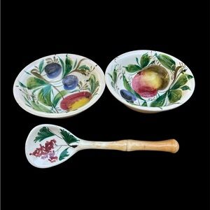 Lot Italian Hand-painted Ceramics 2 Bowls 1 Large Spoon